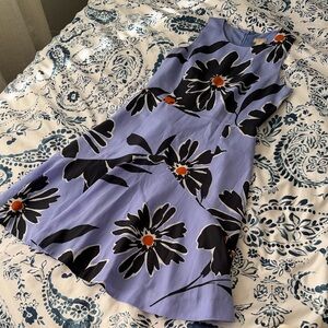 J. Crew Lavender Floral A-Line Dress with Navy & Orange Accents